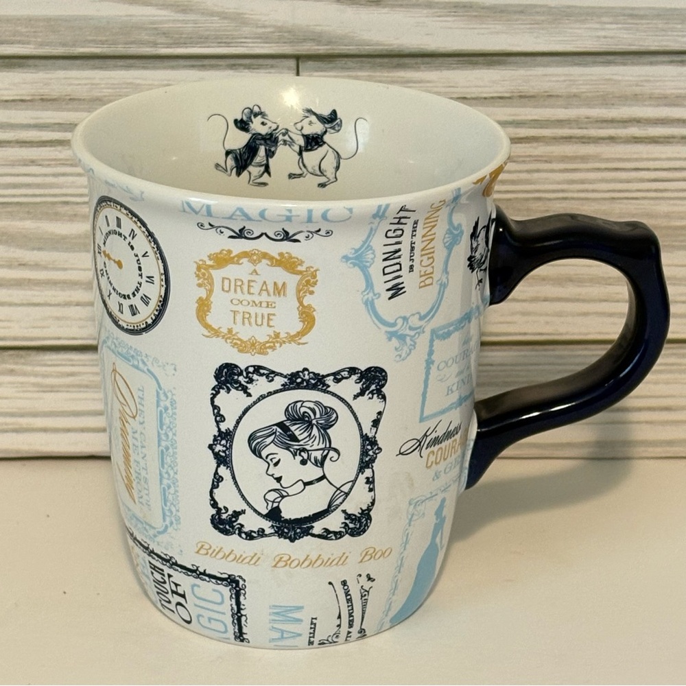 Disney Parks Cinderella Elegant Text Pattern Mug Jaq & Gus 12oz Coffee Cup 2018